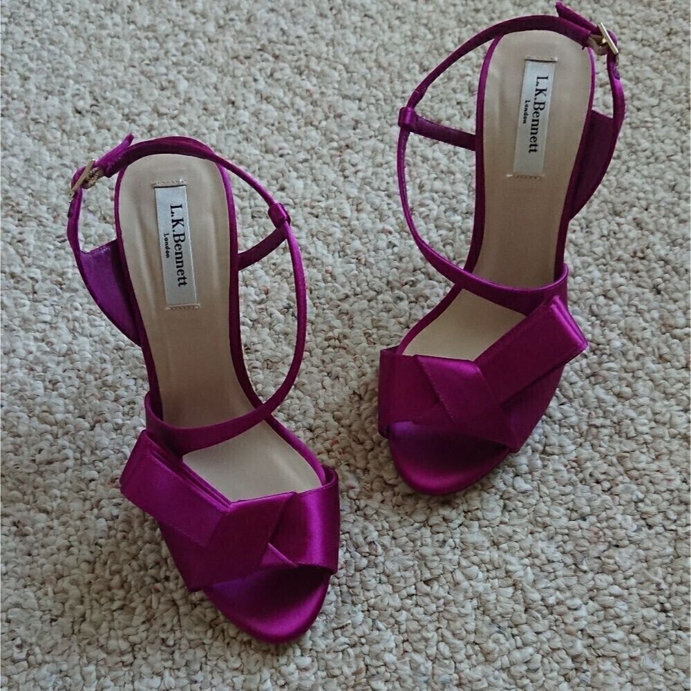 L.K. Bennett dark magenta bow satin slingbacks size 7.5